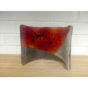 Iris Glass Decoration Handmade In Greece New Condition Red, Black, Grey